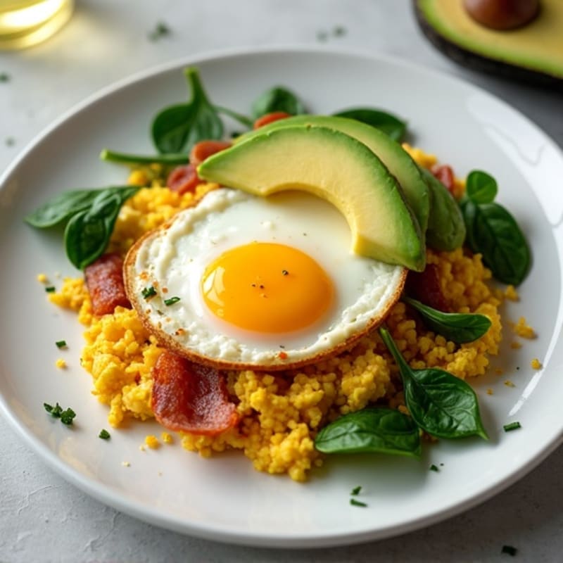 Cottage Cheese Scramble with Spinach and Turkey Bacon