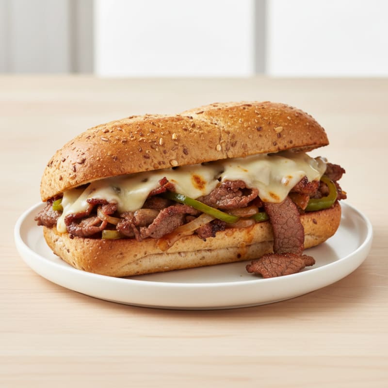 Tender Caramelized Beef Cheesesteak Sandwich