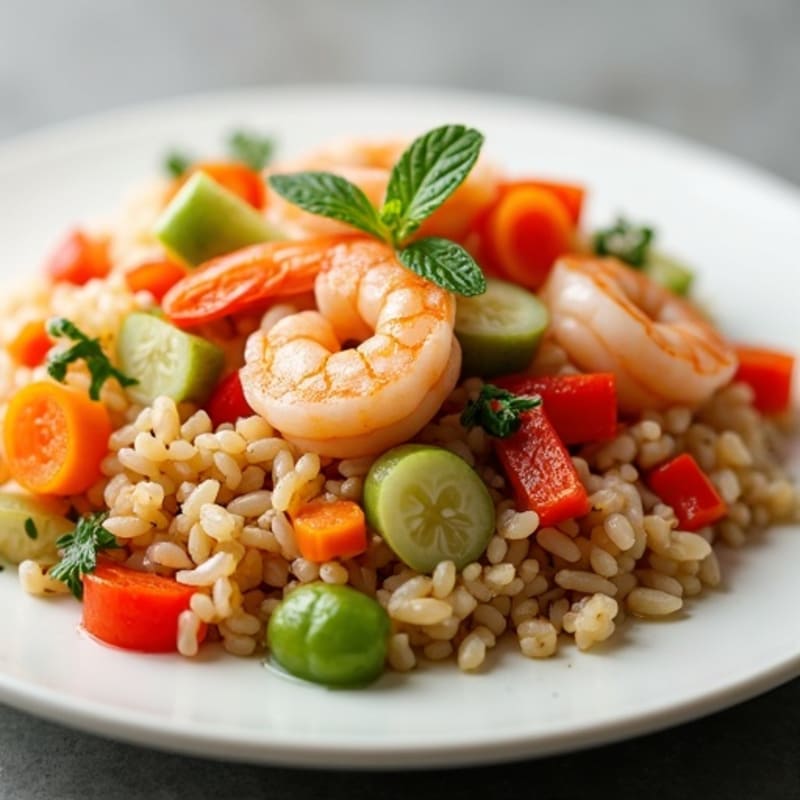 Fresh Shrimp with Brown Rice and Crunchy Vegetables