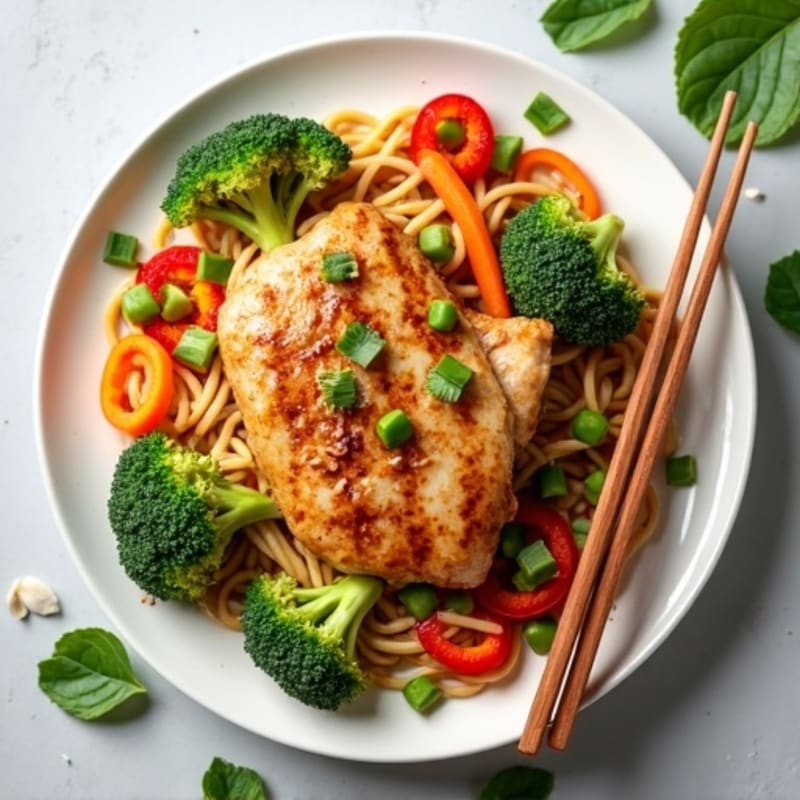 Garlic Ginger Chicken and Fresh Vegetable Stir-Fry Noodles