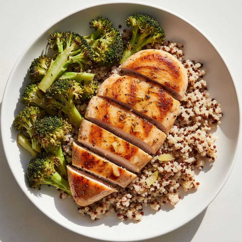 Grilled Chicken Breast with Quinoa and Roasted Broccoli