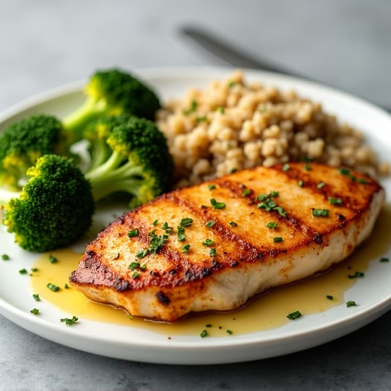Seared Chicken Breast with Roasted Broccoli and Quinoa