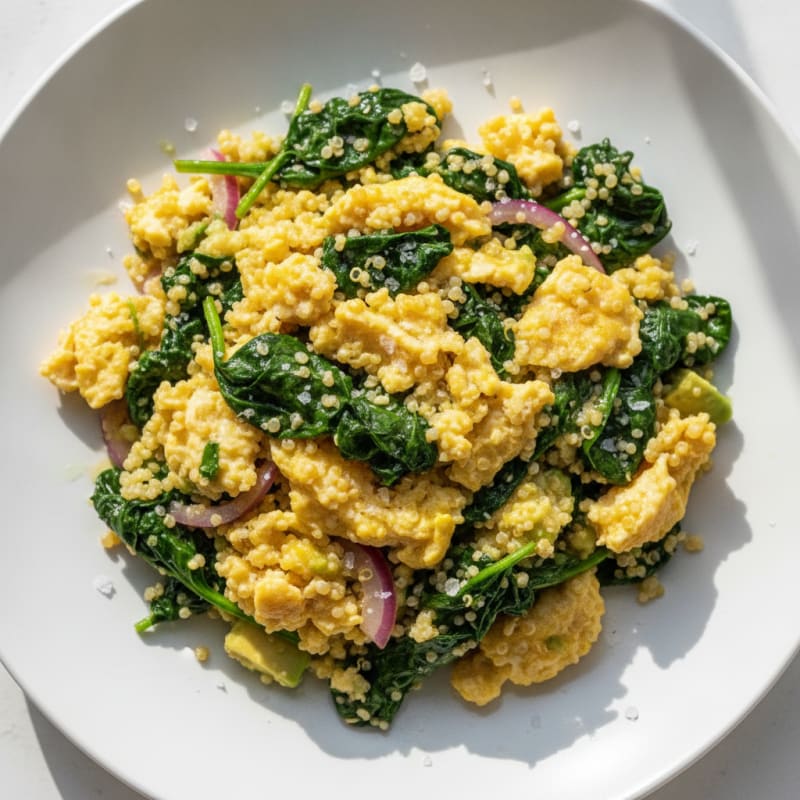 Scrambled Eggs with Sautéed Spinach and Quinoa
