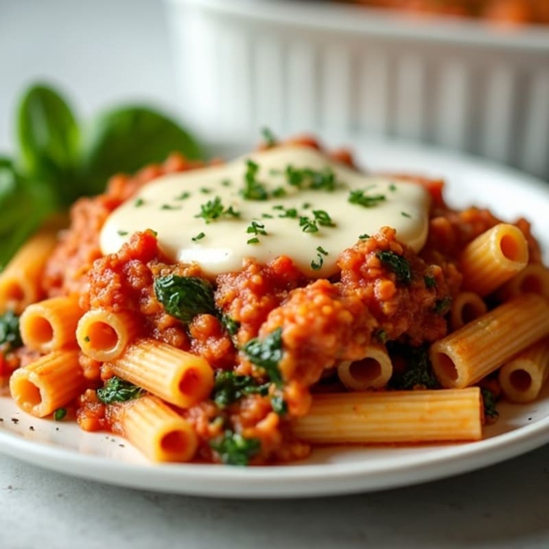 Healthy Baked Ziti with Lean Ground Turkey and Spinach