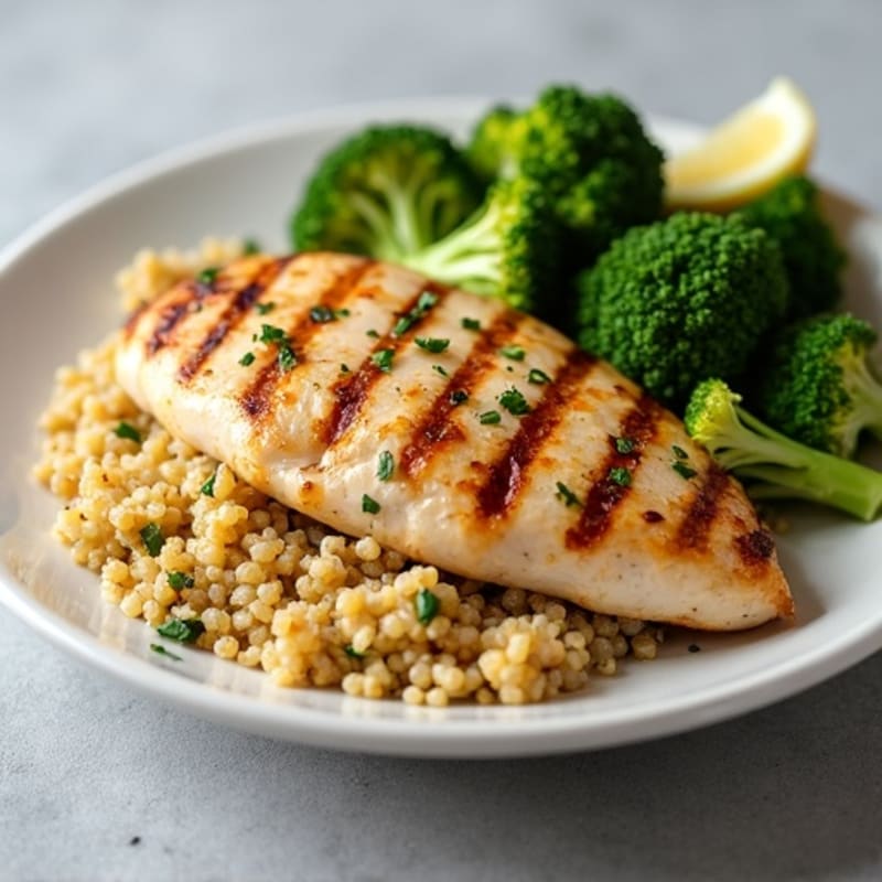 Grilled Chicken Breast with Quinoa and Roasted Broccoli