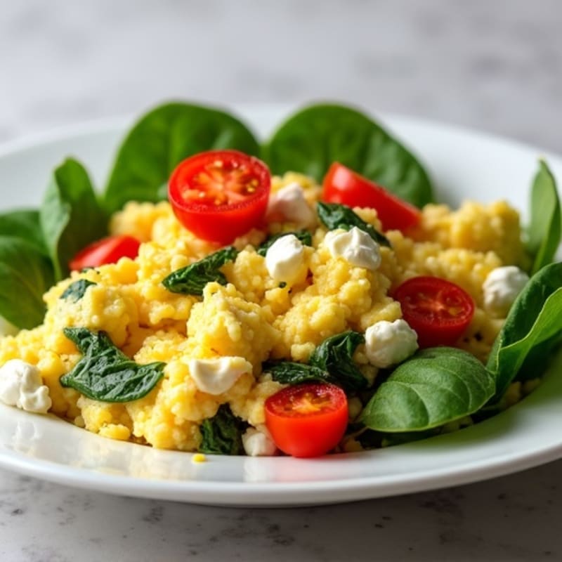 Egg White Spinach Scramble with Cherry Tomatoes