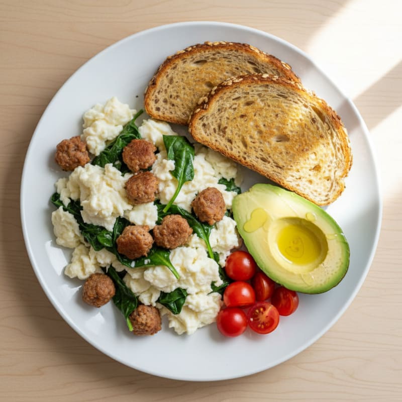 Egg White Scramble with Turkey Sausage and Spinach