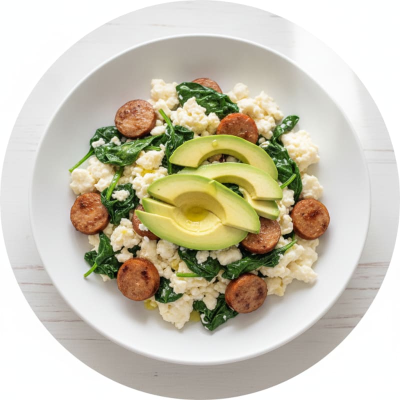 Egg White Scramble with Turkey Sausage and Spinach