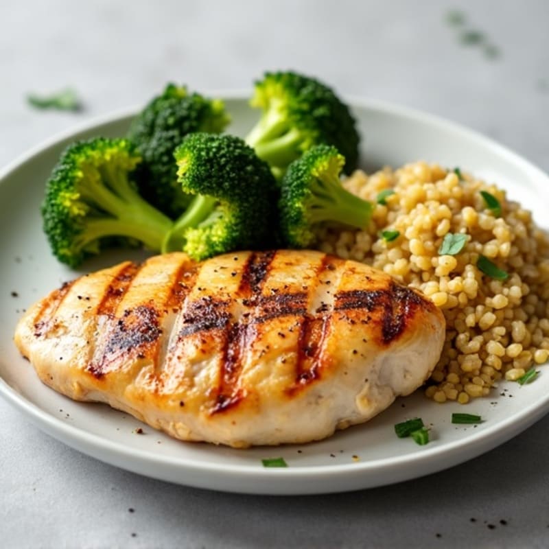 Grilled Chicken Breast with Roasted Broccoli and Quinoa