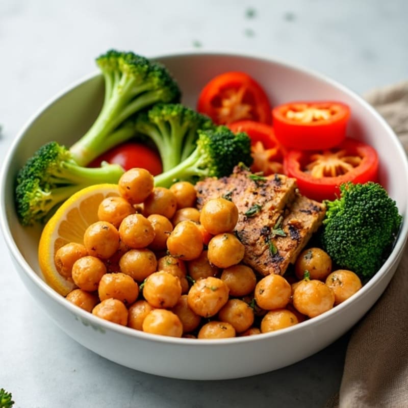 Crispy Roasted Chickpeas with Lemon-Herb Roasted Vegetables