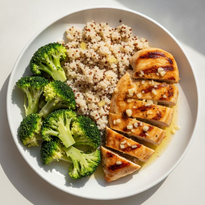 Grilled Chicken Breast with Quinoa and Steamed Broccoli