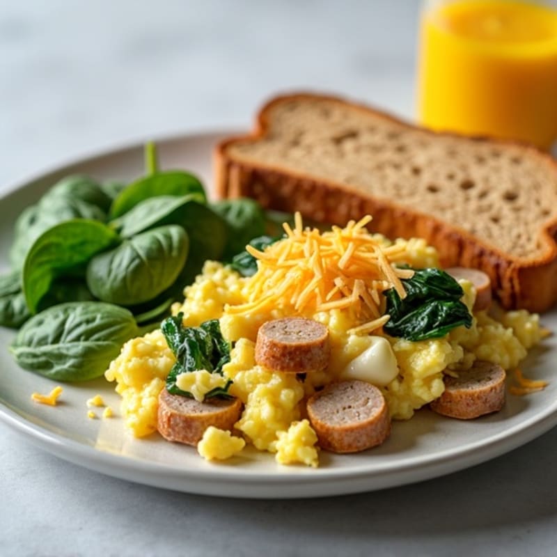 Egg White Scramble with Spinach, Turkey Sausage & Toast