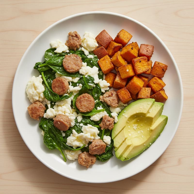 Egg White and Spinach Scramble with Turkey Sausage