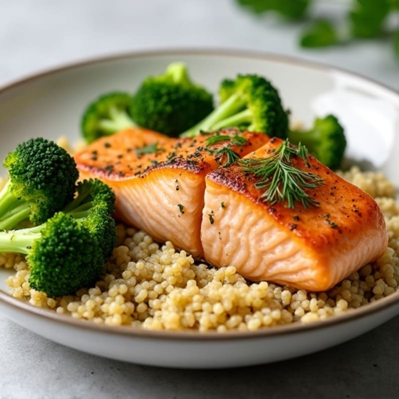 Herb-Roasted Salmon with Steamed Broccoli and Quinoa