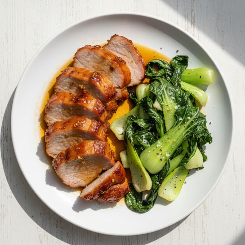 Caramelized Char Siu Pork with Tender Greens