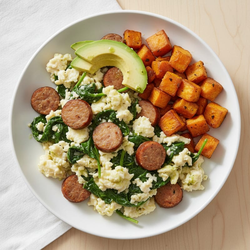 Egg White Scramble with Spinach and Turkey Sausage