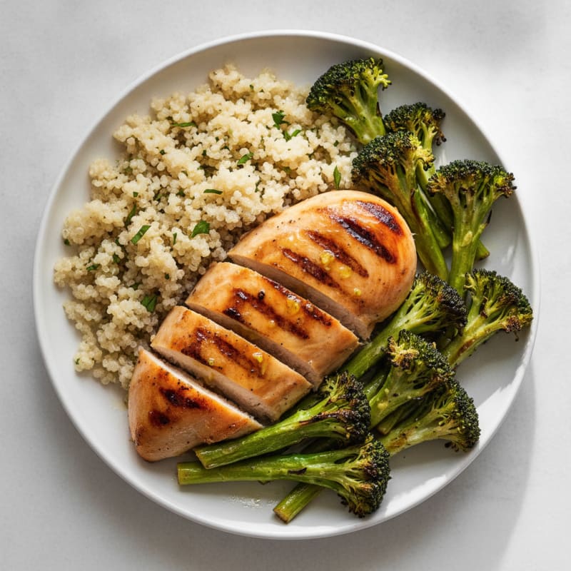 Grilled Chicken Breast with Quinoa and Roasted Broccoli