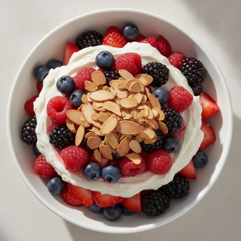 Greek Yogurt Protein Parfait with Mixed Berries and Almonds