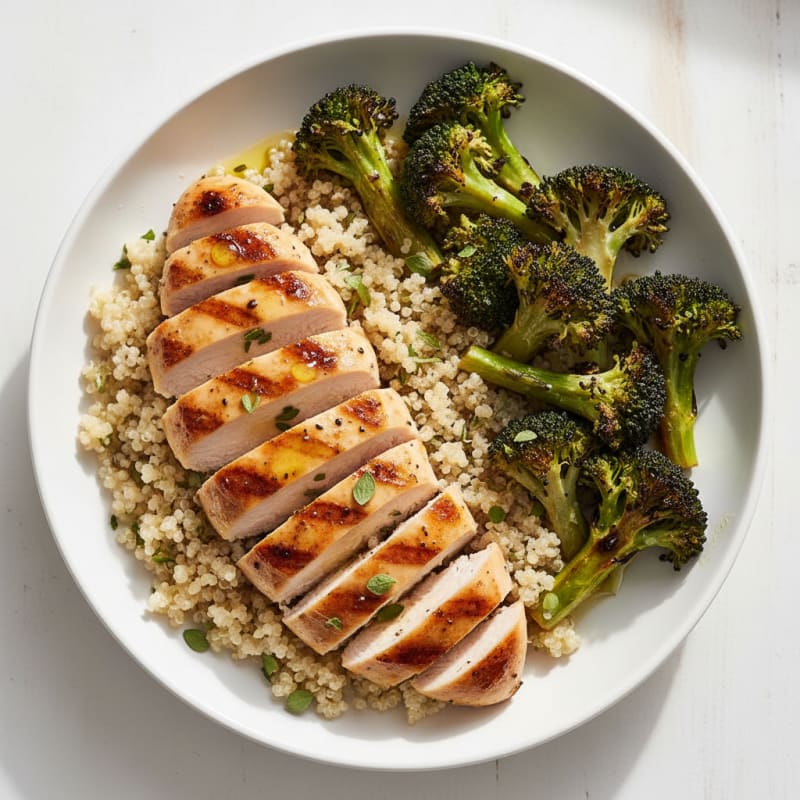 Grilled Chicken Breast with Quinoa and Roasted Broccoli