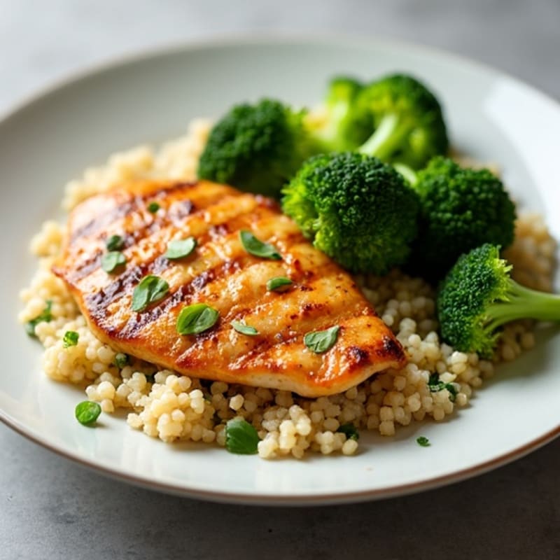Grilled Chicken Breast with Quinoa and Roasted Broccoli