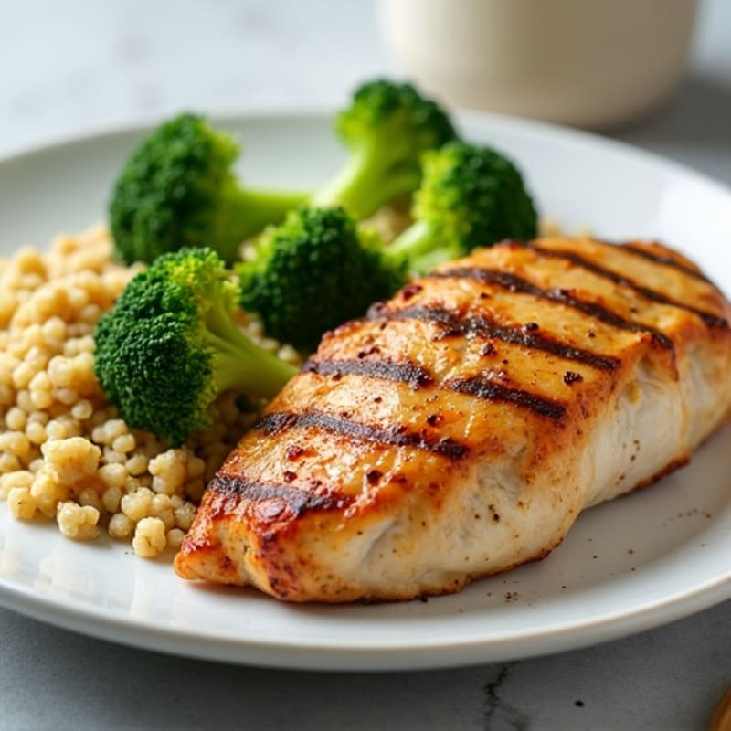 Grilled Chicken Breast with Steamed Broccoli and Quinoa