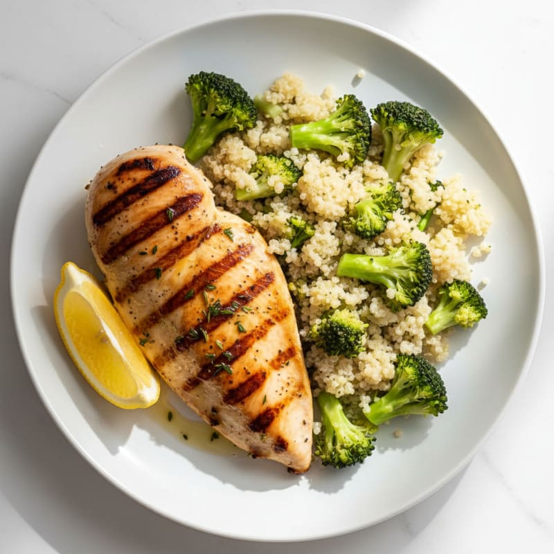 Grilled Chicken Breast with Quinoa and Steamed Broccoli