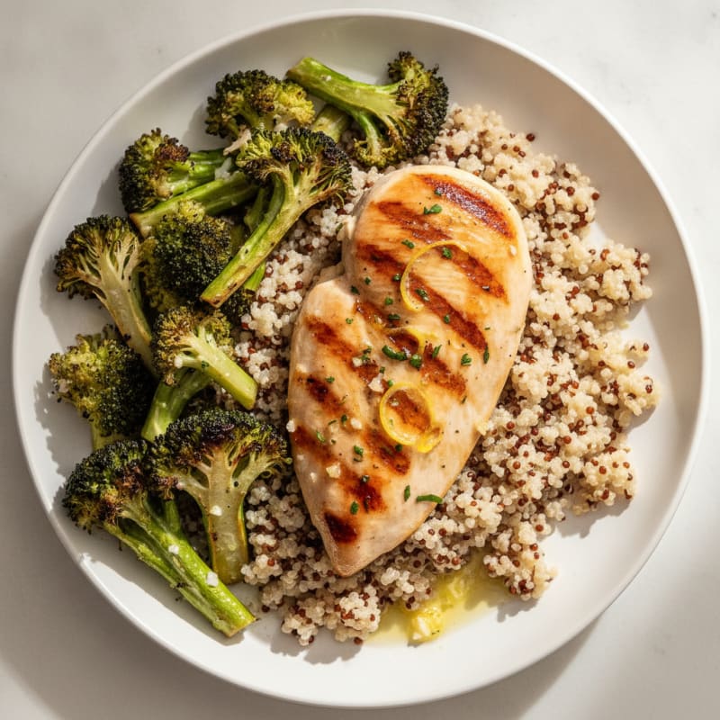 Grilled Chicken Breast with Quinoa and Roasted Broccoli