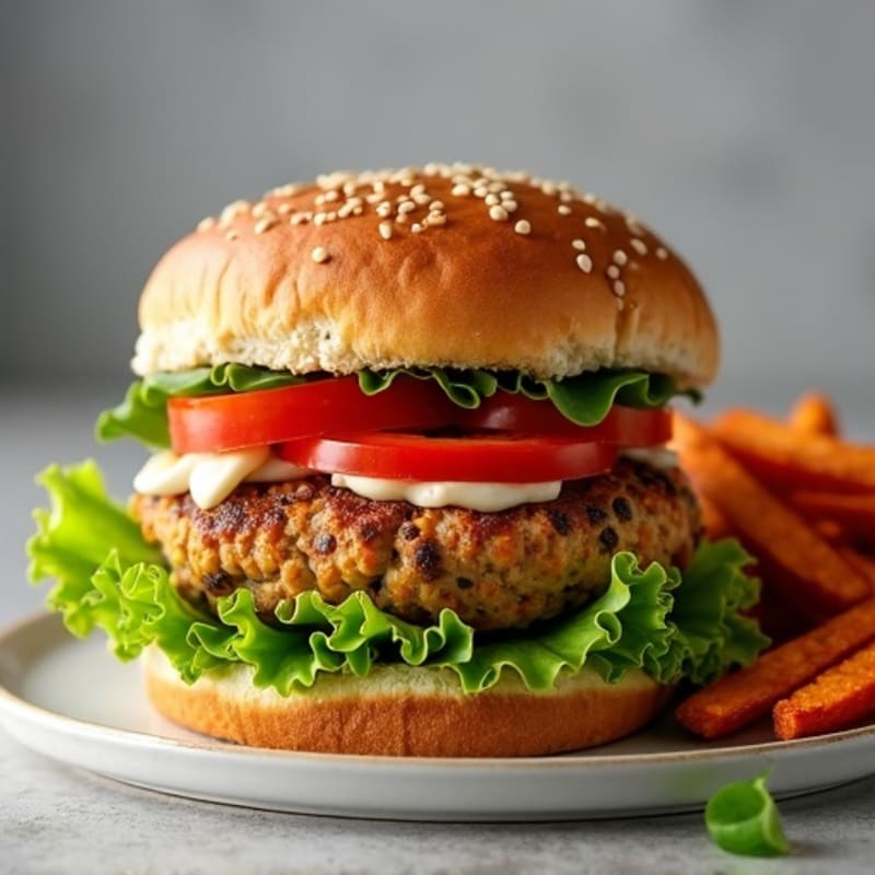 Lean Turkey Burger with Crispy Sweet Potato Fries