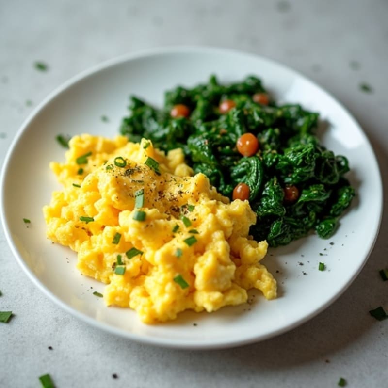 Creamy Scrambled Eggs with Fresh Herbs and Sautéed Greens