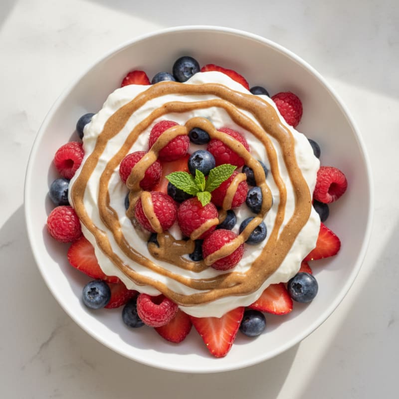 Greek Yogurt Protein Parfait with Mixed Berries and Almond Butter
