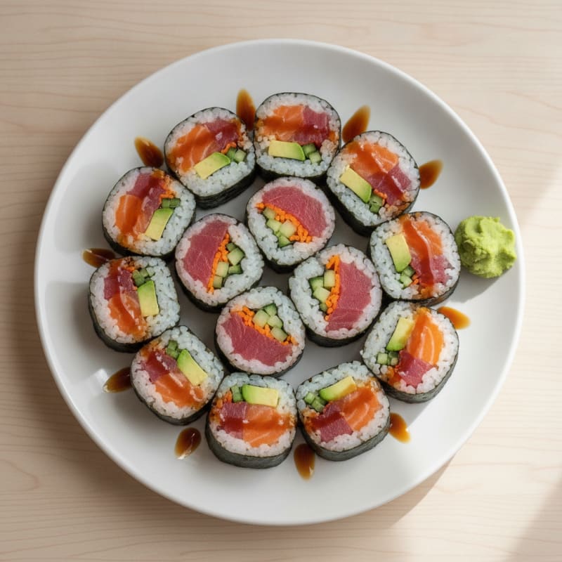 Rainbow Sushi Rolls with Wasabi