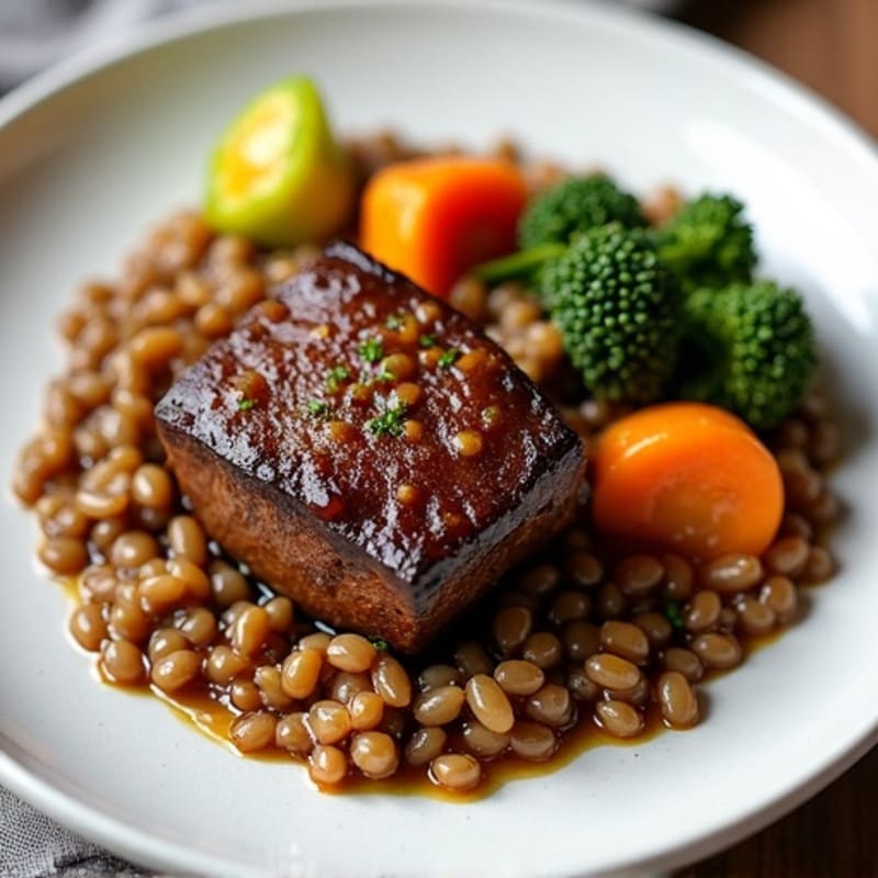 Tender Braised Oxtail with Hearty Lentils and Steamed Vegetables