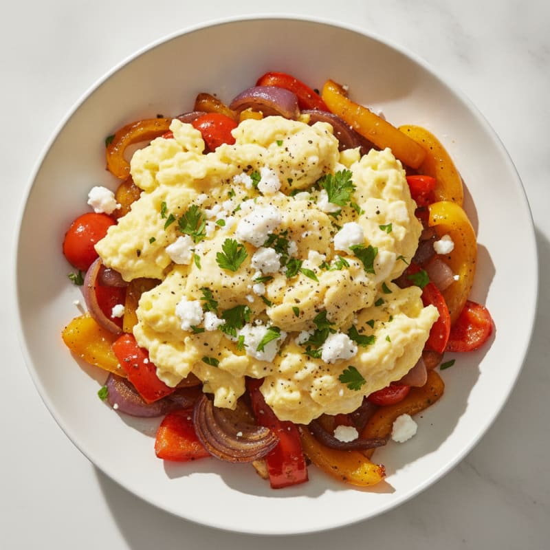 Hearty Scrambled Eggs with Roasted Vegetables