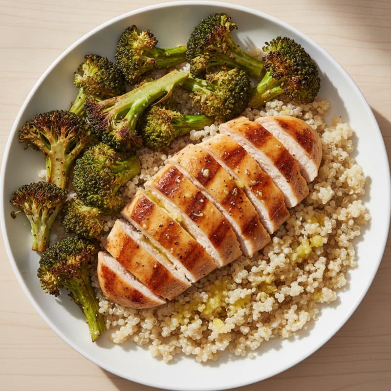 Grilled Chicken Breast with Quinoa and Roasted Broccoli
