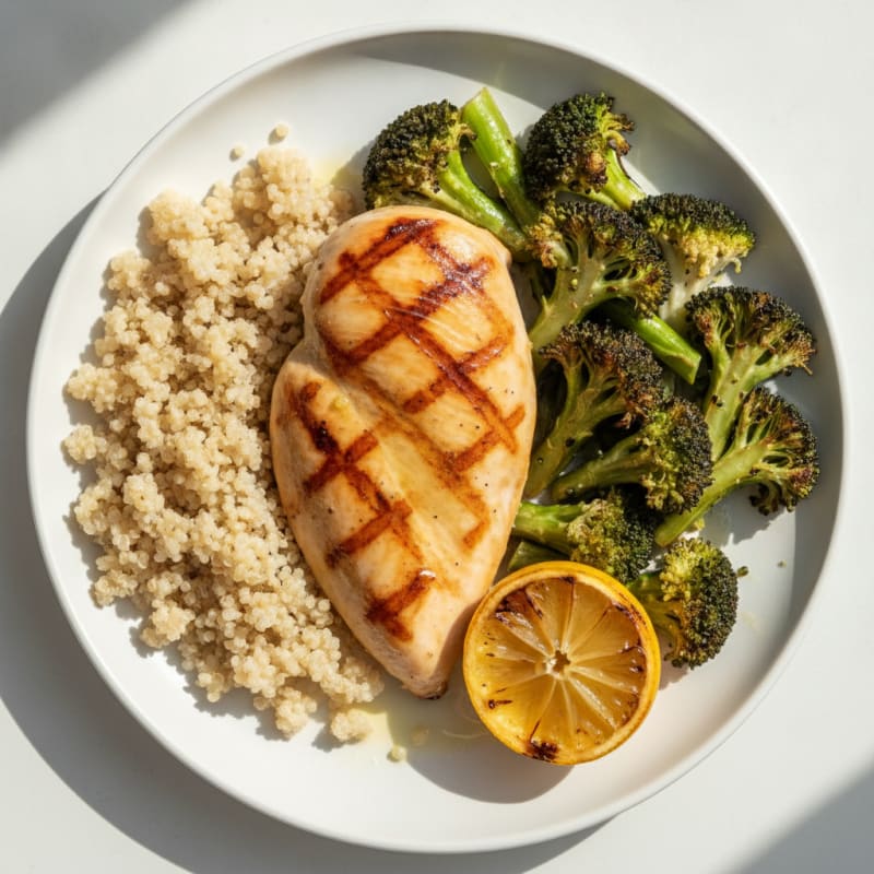 Grilled Chicken Breast with Roasted Broccoli and Quinoa