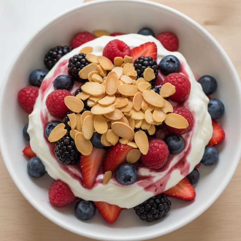 Greek Yogurt Protein Parfait with Mixed Berries and Almonds
