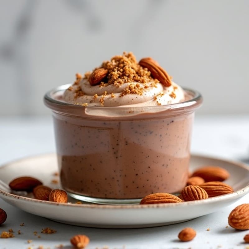 Creamy Chocolate Chia Pudding with Crunchy Almonds and Vanilla Protein Swirl