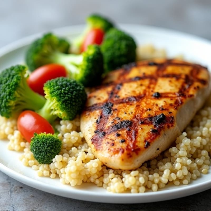 Grilled Chicken Breast with Roasted Broccoli and Quinoa