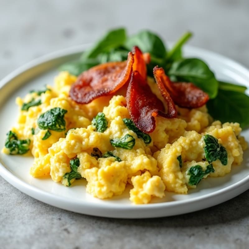 Cottage Cheese Scramble with Spinach and Turkey Bacon