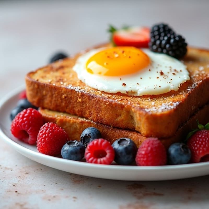 Fluffy Whole Wheat French Toast with Hard-Boiled Eggs and Fresh Berries