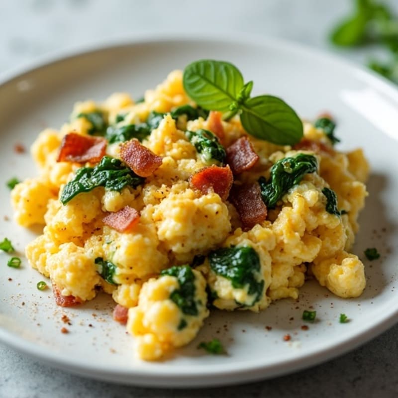 Cottage Cheese Scramble with Spinach and Turkey Bacon
