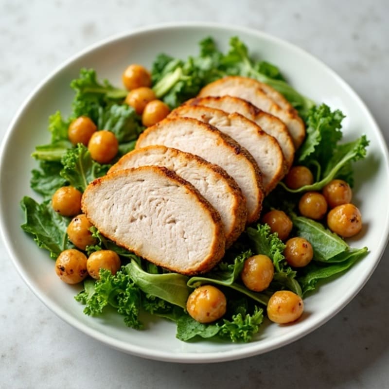Grilled Turkey Breast Salad with Crunchy Chickpeas and Mixed Greens