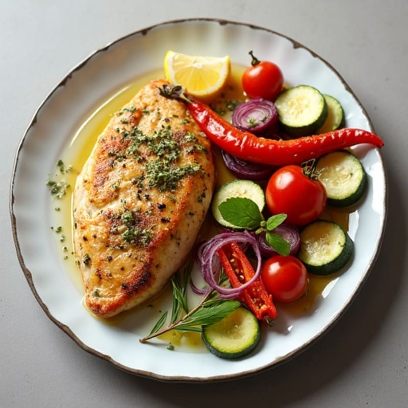 Herb-Crusted Pan Seared Chicken with Roasted Vegetables