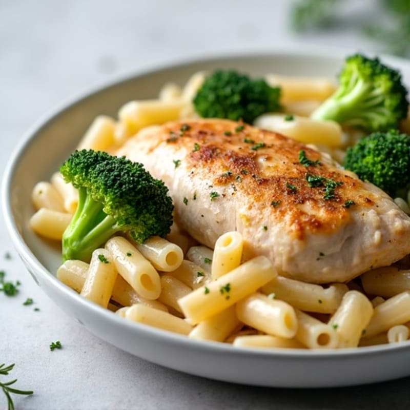 Creamy Chicken Pasta with Roasted Broccoli