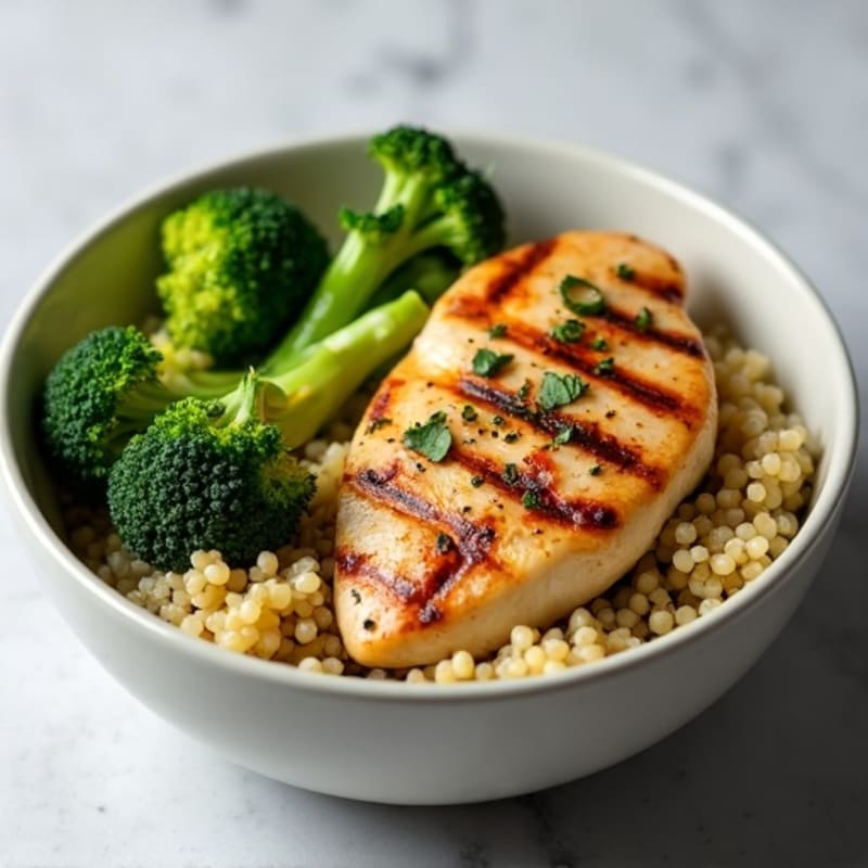 Grilled Chicken Breast with Roasted Broccoli and Quinoa