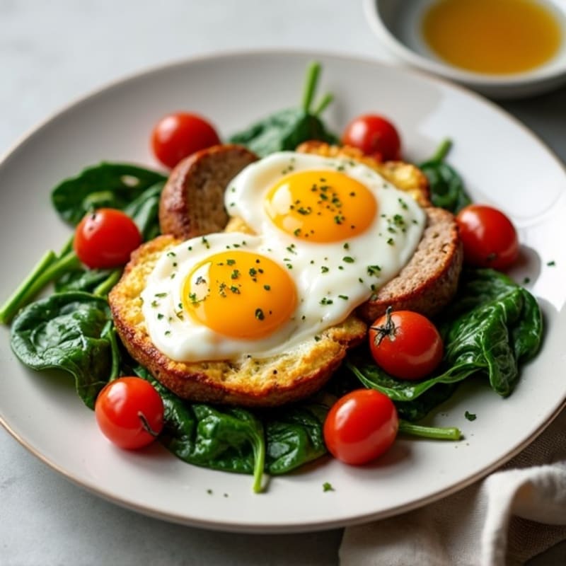 Baked Eggs with Sautéed Spinach and Cherry Tomatoes