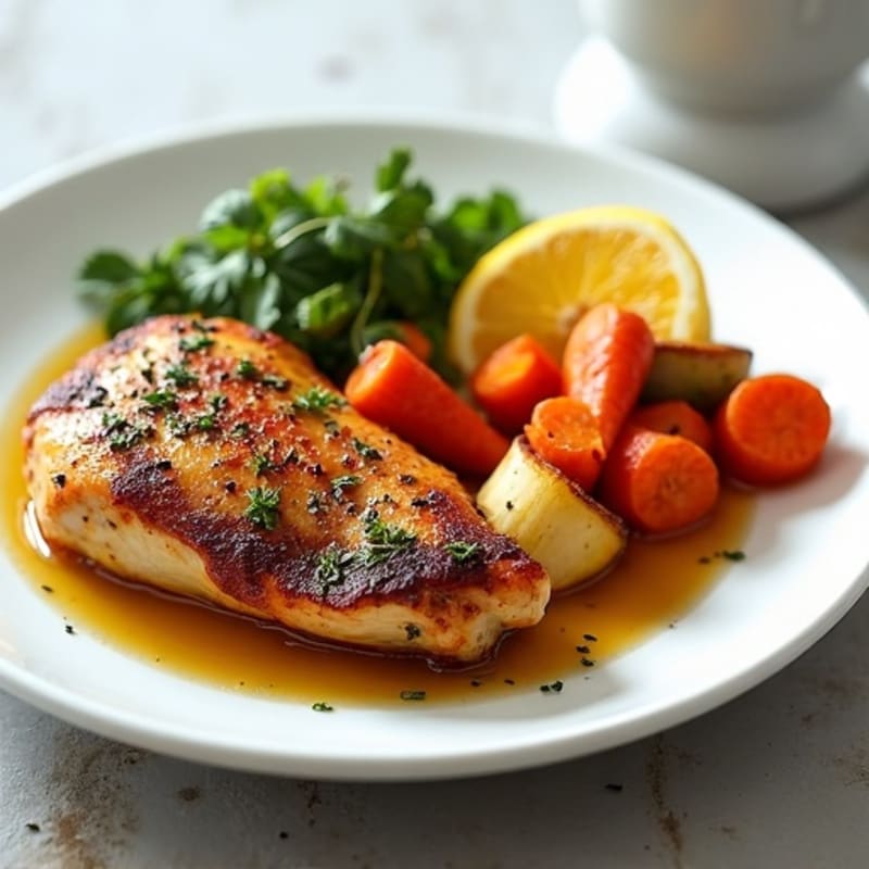 Crispy Lemon Herb Roasted Chicken with Roasted Root Vegetables