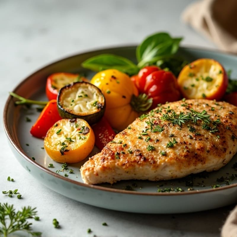 Herb-Crusted Pan Seared Chicken with Roasted Vegetables