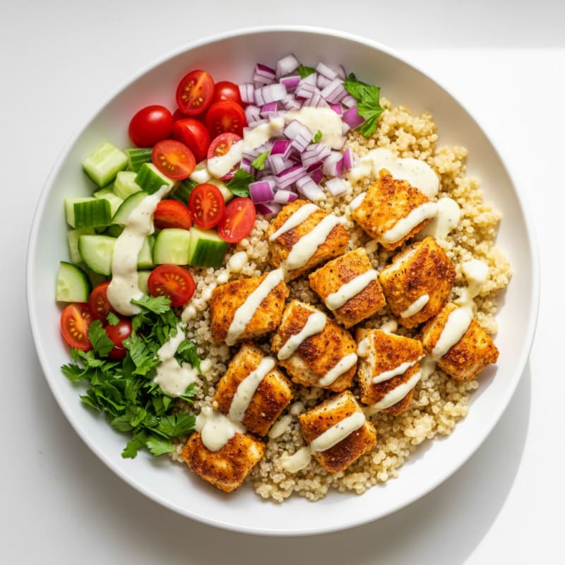 Crispy Lemon-Herb Chicken Shawarma Bowls
