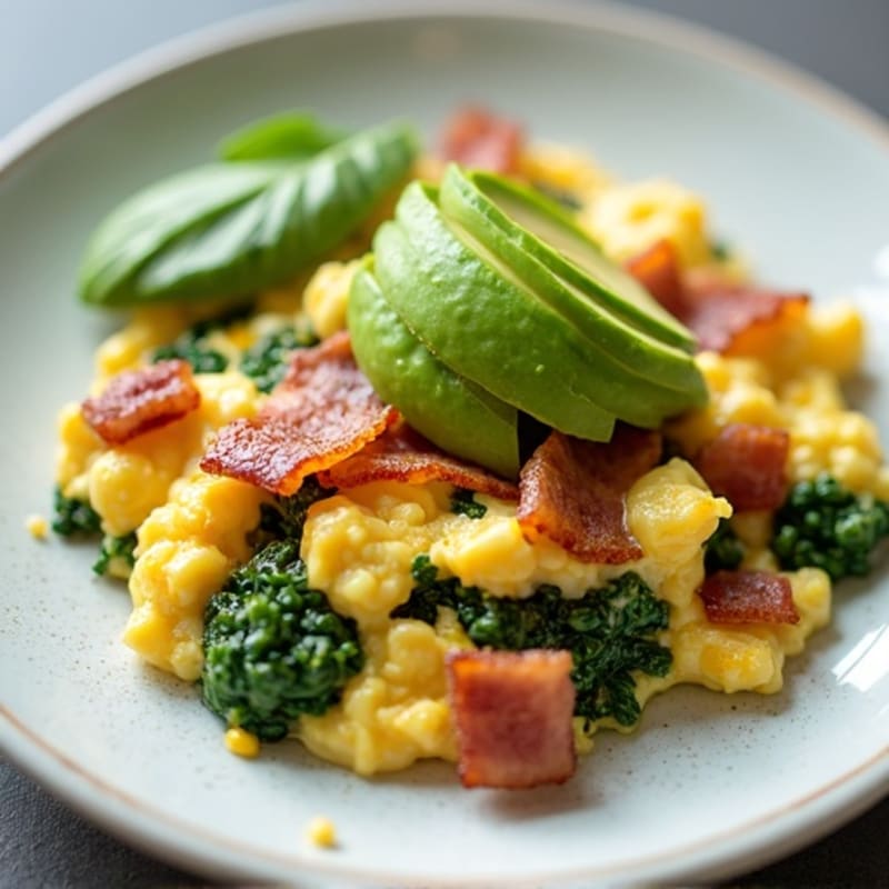 Egg White Scramble with Spinach, Turkey Bacon, and Avocado
